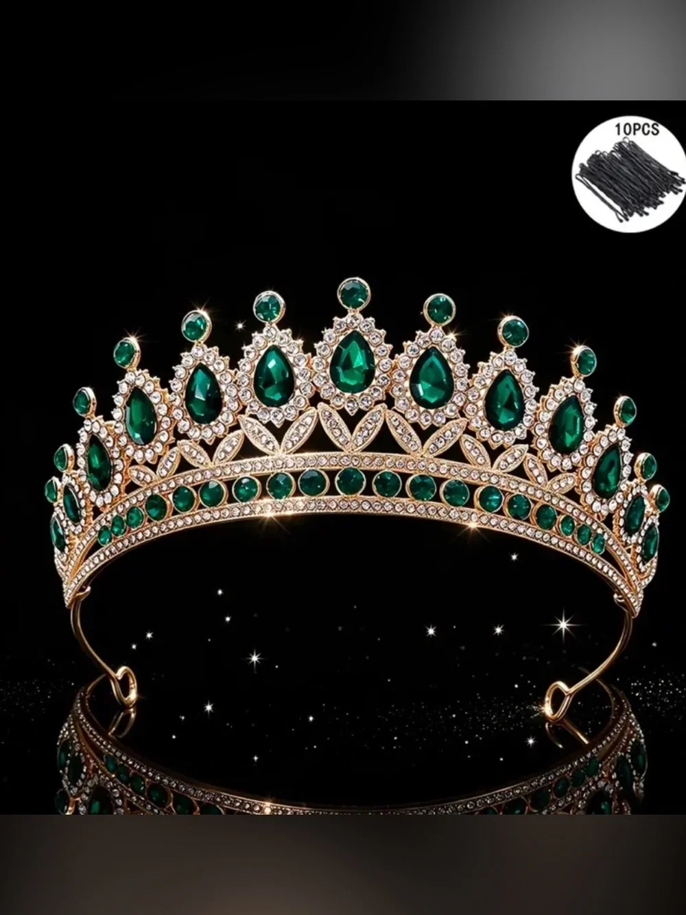 Emerald Crystal Tiara Crown - Women Accessories